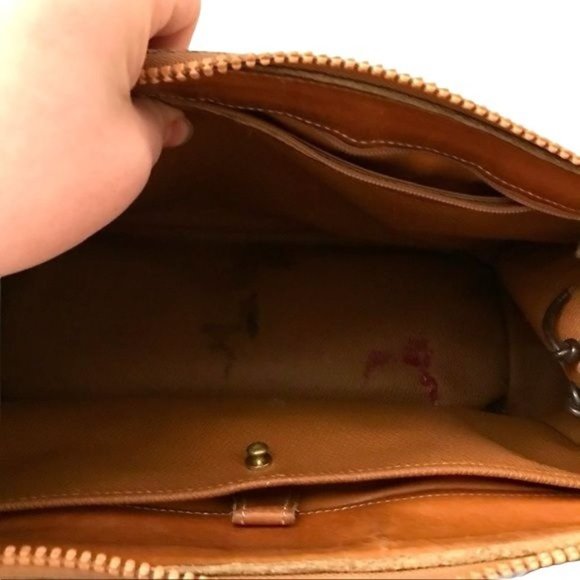 Vintage Dooney & Bourke Two Tone Brown Leather Satchel Bag - Picture 4 of 14